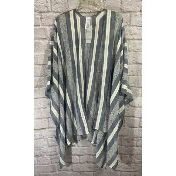Time and Tru One Size Striped Ruana Open Front Poncho Wrap Shawl Cover Up Layer - Picture 3 of 6